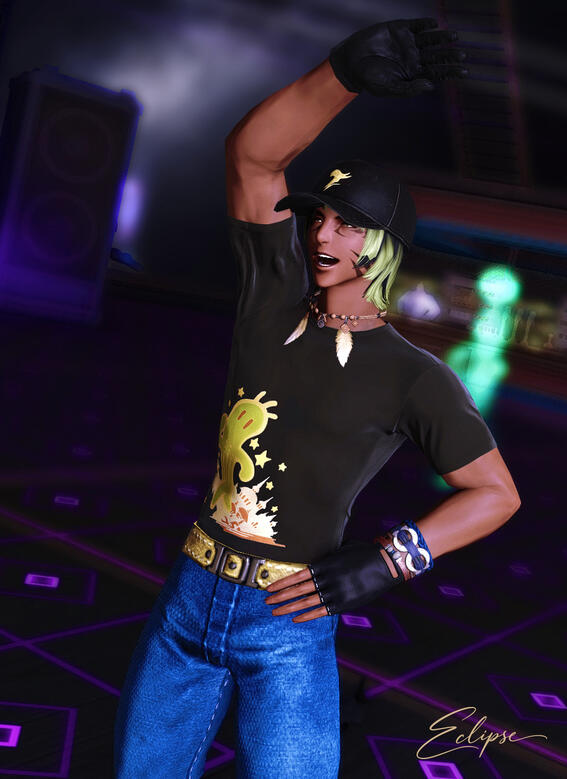 Guest dancing in the purple room